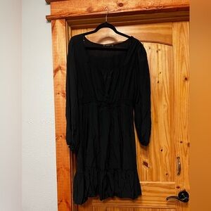 Black Long Sleeve Peasant Dress